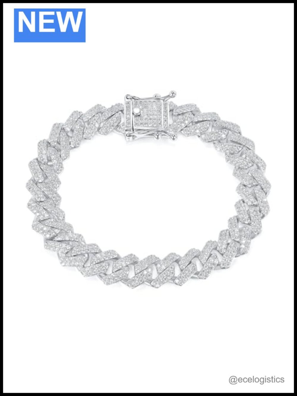 Iced Out Cuban Link Bracelet 18K White Gold Plated CZ Hip Hop